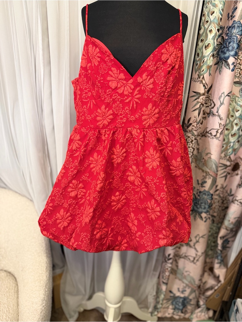 NWT SHEIN BAE Curve 2XL Red Floral Bubble Mini Dress HOCO Homecoming